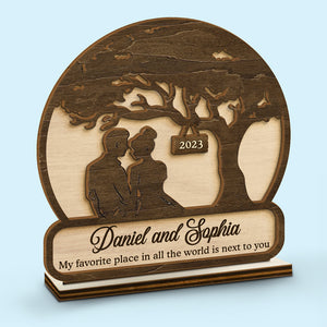 Just Sitting Together Is Enough- Couple Personalized Custom Shaped 2-Layered Wooden Plaque With Flat Stand - House Warming Gift, Gift For Husband Wife, Anniversary