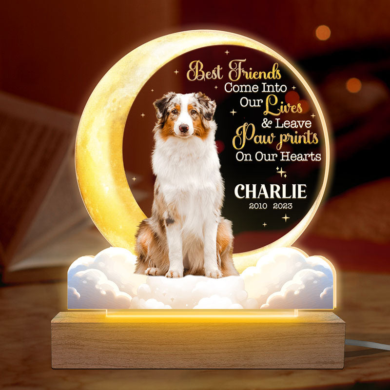 Custom Photo You Leave Paw Prints On Our Hearts - Memorial Personalized Custom Shaped 3D LED Light - Sympathy Gift For Pet Owners, Pet Lovers