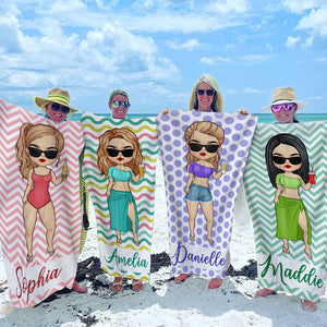 Happiness Comes In Waves - Bestie Personalized Custom Beach Towel - Gift For Best Friends, BFF, Sisters