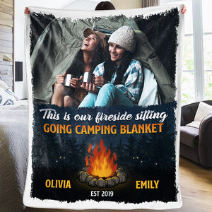 Custom Photo Fireside Sitting Going Camping Blanket - Camping Personalized Custom Blanket - Gift For Best Friends, BFF, Sisters, Camping Lovers