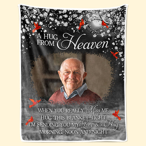 Custom Photo A Hug From Heaven - Memorial Personalized Custom Blanket - Christmas Gift, Sympathy Gift For Family