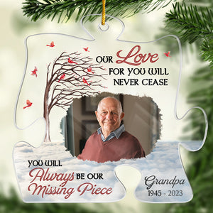 Custom Photo You Still Live On In Our Hearts - Memorial Personalized Custom Ornament - Acrylic Puzzle Shaped - Christmas Gift, Sympathy Gift For Family Members