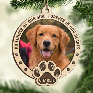 Custom Photo No Longer By Our Side, Forever In Our Hearts - Memorial Personalized Custom Ornament - Wood Custom Shaped - Christmas Gift, Sympathy Gift For Pet Owners, Pet Lovers