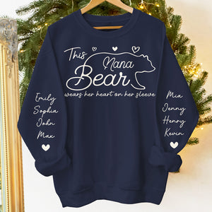 This Mama Bear Wears Her Heart On Her Sleeve - Family Personalized Custom Unisex Sweatshirt With Design On Sleeve - Gift For Mom