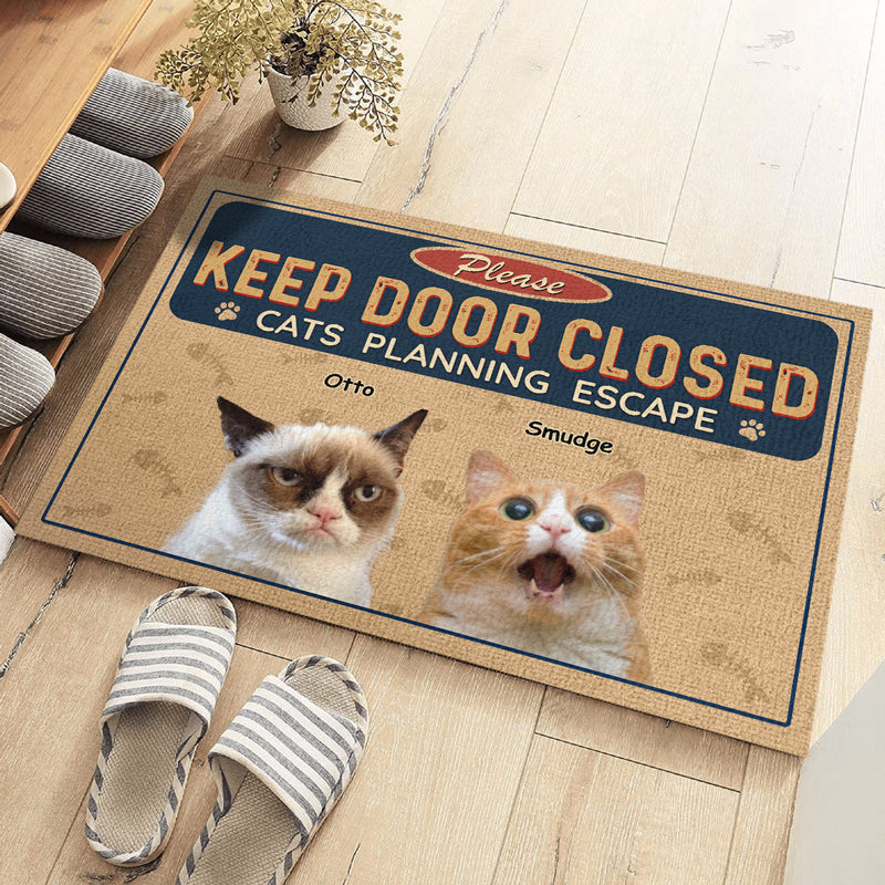 Custom Photo Pets Planning Escape - Dog & Cat Personalized Custom Decorative Mat - Gift For Pet Owners, Pet Lovers