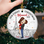 Our First Christmas - Couple Personalized Custom Ornament - Ceramic Round Shaped - Christmas Gift For Husband Wife, Anniversary