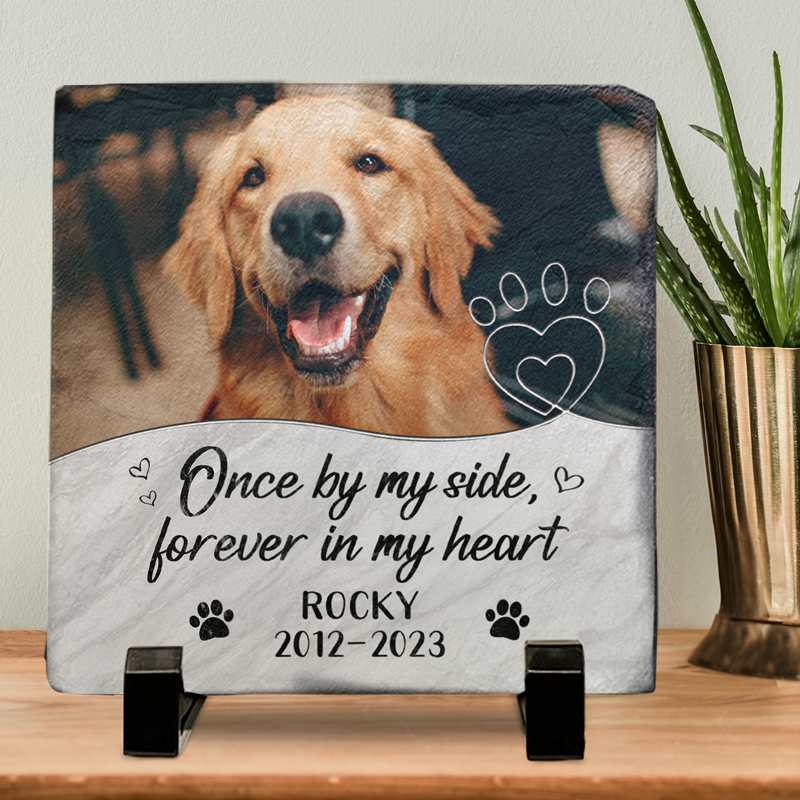 Custom Photo Once By My Side, Forever In My Heart - Memorial Personalized Custom Square Shaped Memorial Stone - Sympathy Gift For Pet Owners, Pet Lovers