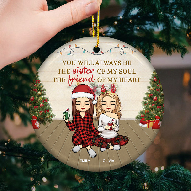The Friend Of My Heart - Bestie Personalized Custom Ornament - Ceramic Round Shaped - Christmas Gift For Best Friends, BFF, Sisters