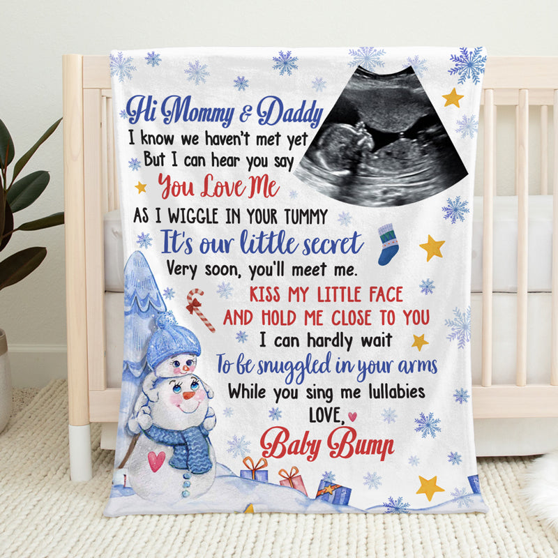 Custom Photo Very Soon You'll Meet Me - Family Personalized Custom Baby Blanket - Baby Shower Gift, First Christmas Gift, Christmas Gift For First Parents