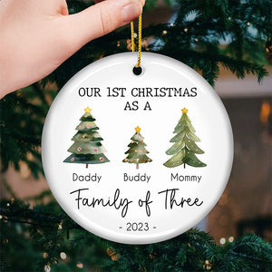 Our 1st Christmas As A Family Of Three - Family Personalized Custom Ornament - Ceramic Round Shaped - Christmas Gift For Family Members