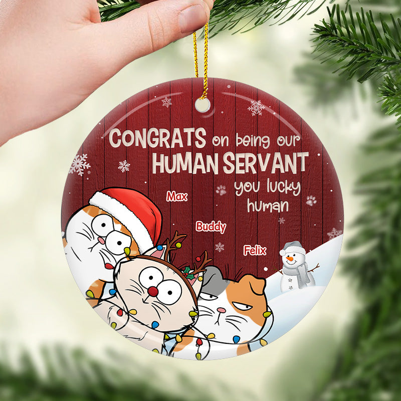 Our Human Servant - Cat Personalized Custom Ornament - Ceramic Round Shaped - Christmas Gift For Pet Owners, Pet Lovers