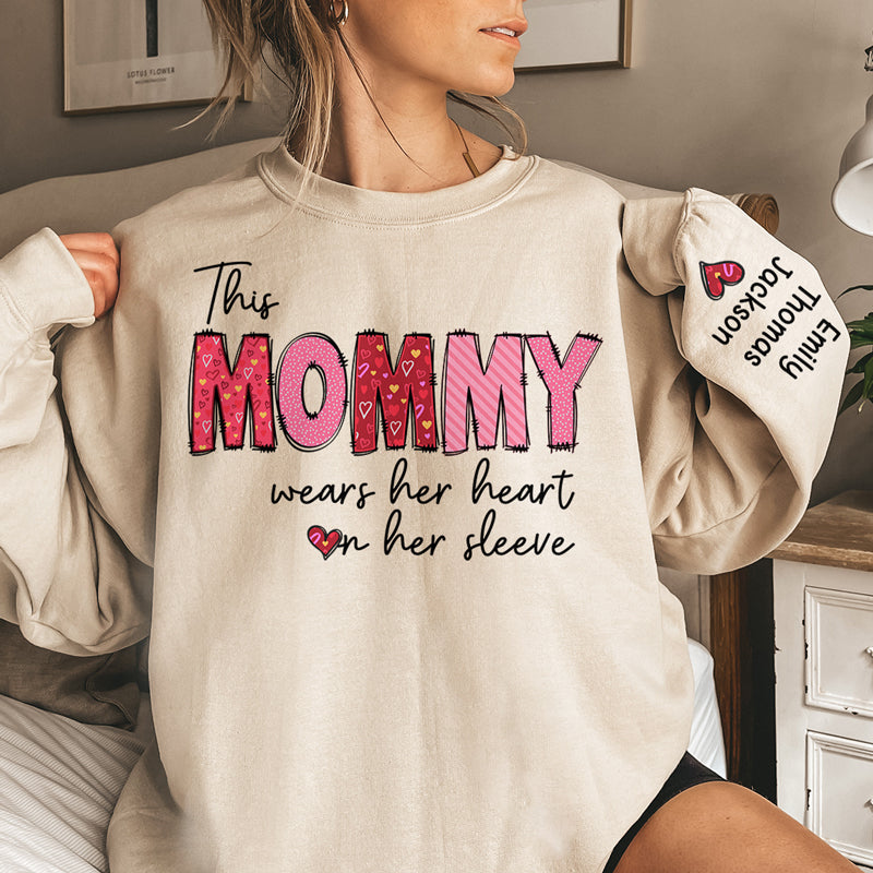 This Granny Wears Her Heart On Her Sleeve - Family Personalized Custom Unisex Sweatshirt With Design On Sleeve - Gift For Mom, Grandma