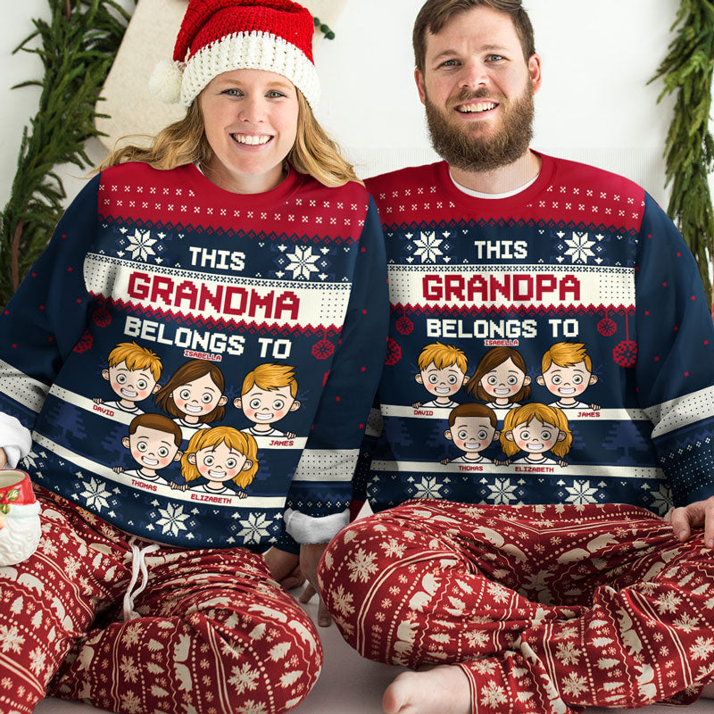 This Grandma Belongs To Red Style - Family Personalized Custom Ugly Sweatshirt - Unisex Wool Jumper - New Arrival Christmas Gift For Grandma, Grandparents