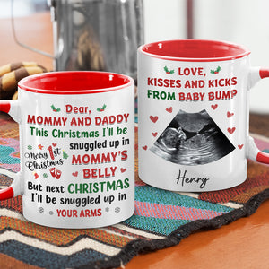 Custom Photo Kisses And Kicks From Baby Bump - Family Personalized Custom Accent Mug - Christmas Gift For First Parents