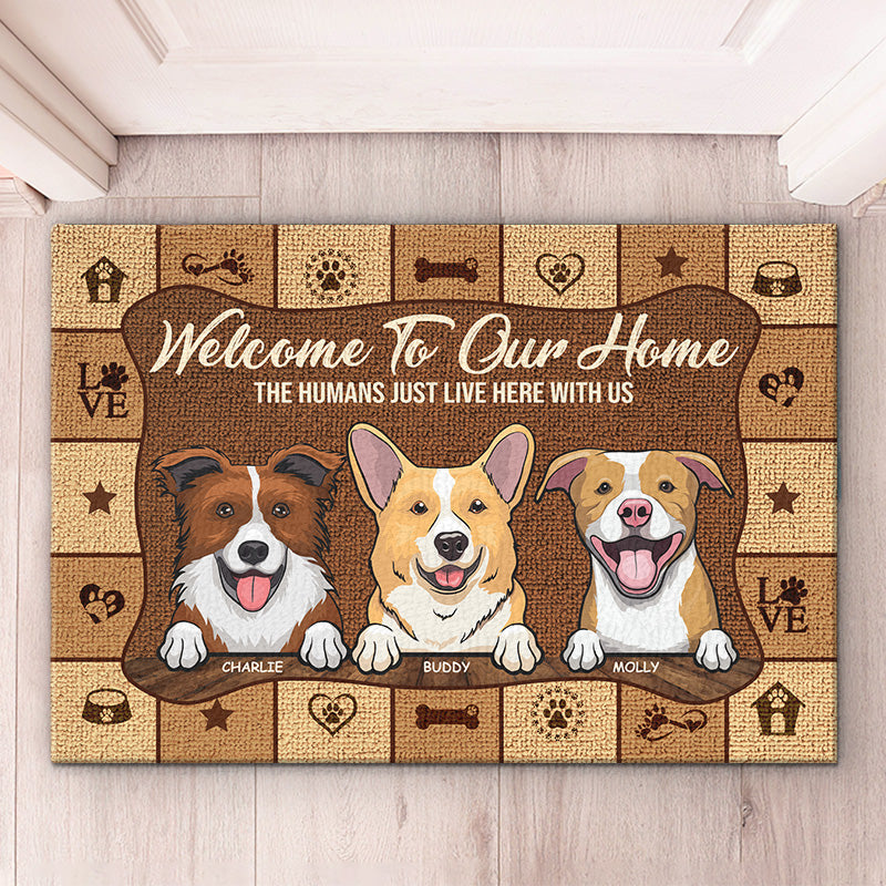 The Humans Live Here With Us - Personalized Decorative Mat - Gift For Pet Lovers