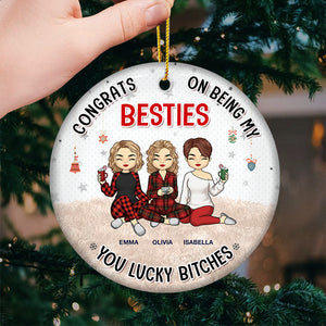 Lucky To Be My Sisters - Bestie Personalized Custom Ornament - Ceramic Round Shaped - Christmas Gift For Best Friends, BFF, Sisters