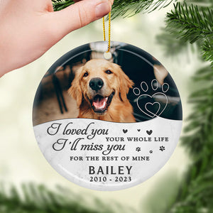 Custom Photo Miss You For The Rest Of My Life - Memorial Personalized Custom Ornament - Ceramic Round Shaped - Christmas Gift, Sympathy Gift For Pet Owners, Pet Lovers