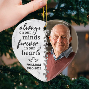 Custom Photo Forever In Our Hearts - Memorial Personalized Custom Ornament - Ceramic Heart Shaped - Christmas Gift, Sympathy Gift For Family Members