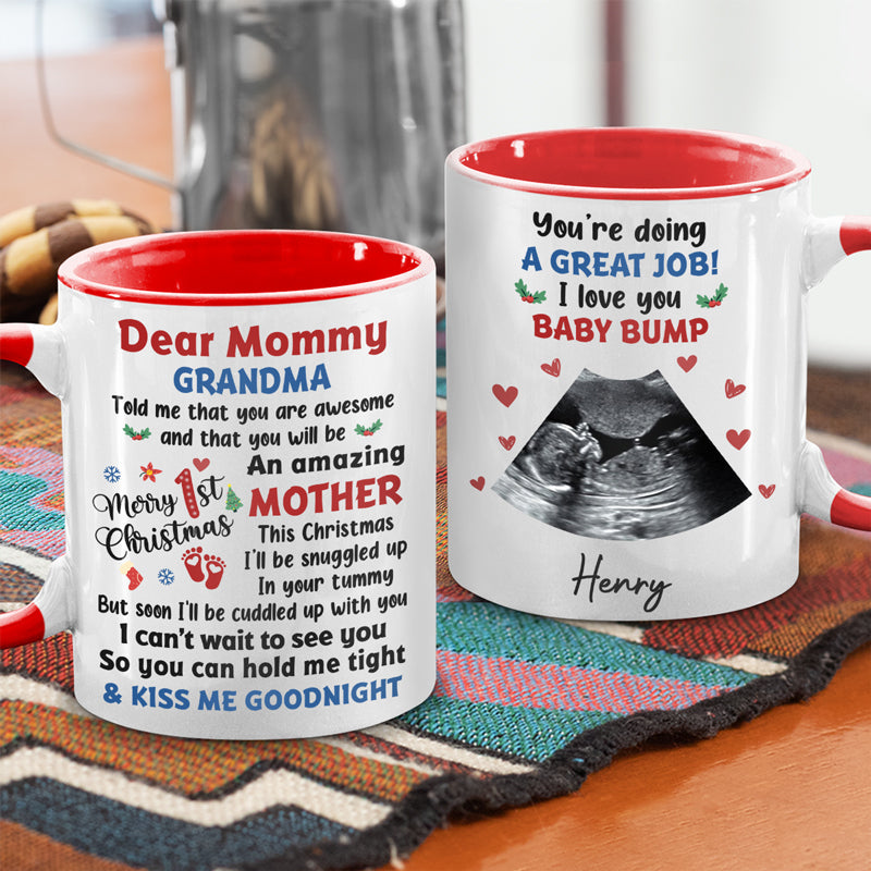 Custom Photo Letter From The Bump - Family Personalized Custom Accent Mug - Baby Shower Gift, First Christmas Gift, Christmas Gift For First Mom