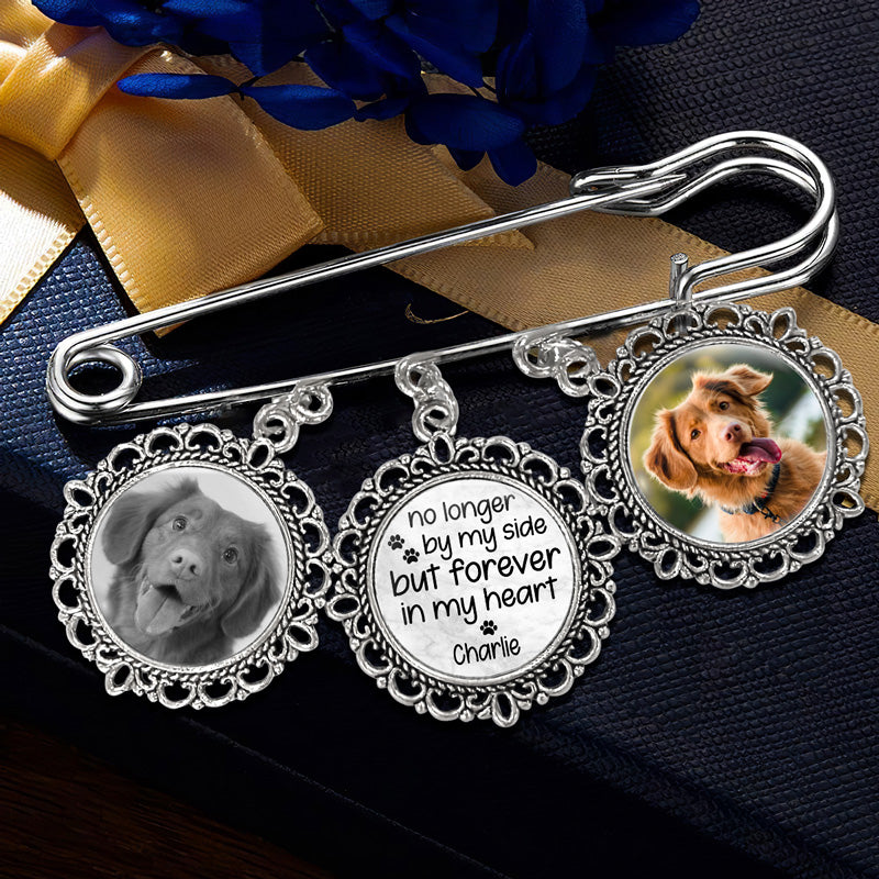 Custom Photo No Longer By My Side But Forever In My Heart - Memorial Personalized Custom Round Shaped Lapel Pin, Brooch - Sympathy Gift For Pet Owners, Pet Lovers