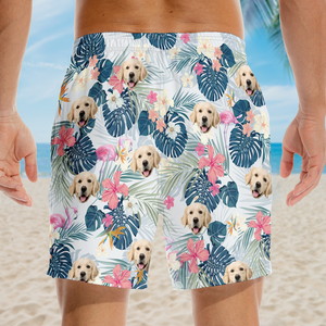 Custom Photo Dose Of Vitamin Sea - Dog & Cat Personalized Custom Tropical Hawaiian Aloha Men Beach Shorts - Summer Vacation Gift, Birthday Party Gift For Pet Owners, Pet Lovers