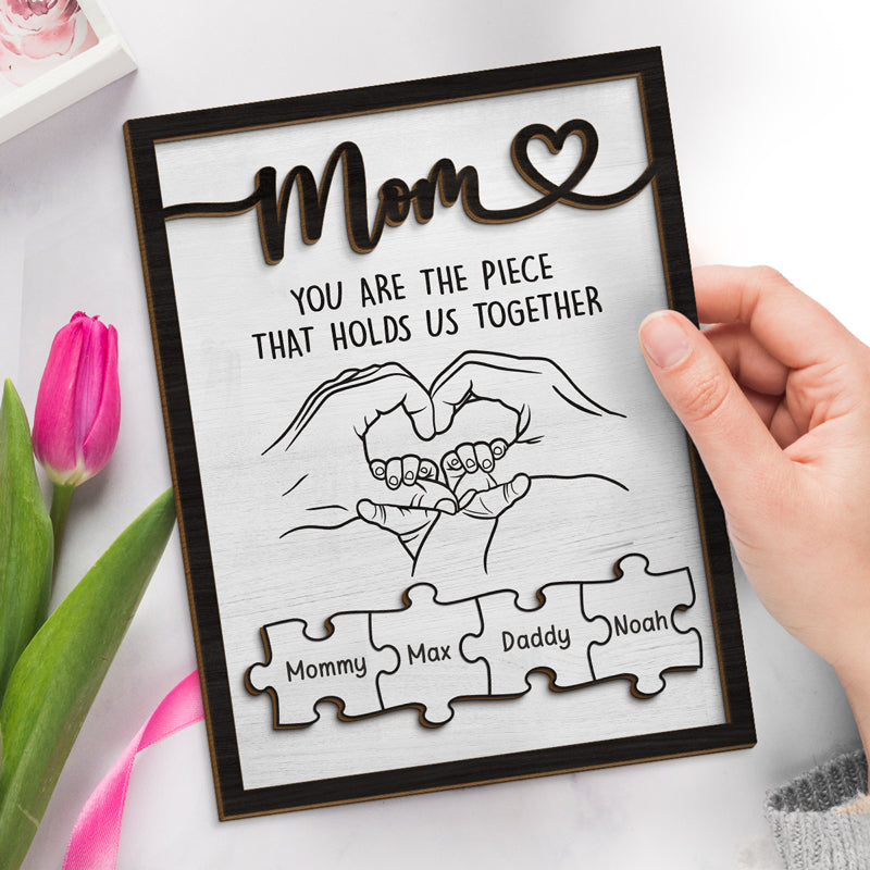 Hold Us Together - Gift For Mother - Personalized 2-Layered Wooden Plaque  With Stand