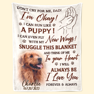 Custom Photo Think Of Me In Your Heart - Memorial Personalized Custom Blanket - Sympathy Gift For Pet Owners, Pet Lovers