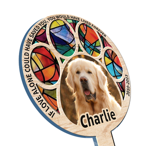 Custom Photo Leave Pawprints On Our Hearts - Memorial Personalized Custom Stain Glass Style Acrylic Garden Stake - Sympathy Gift, Gift For Pet Owners, Pet Lovers