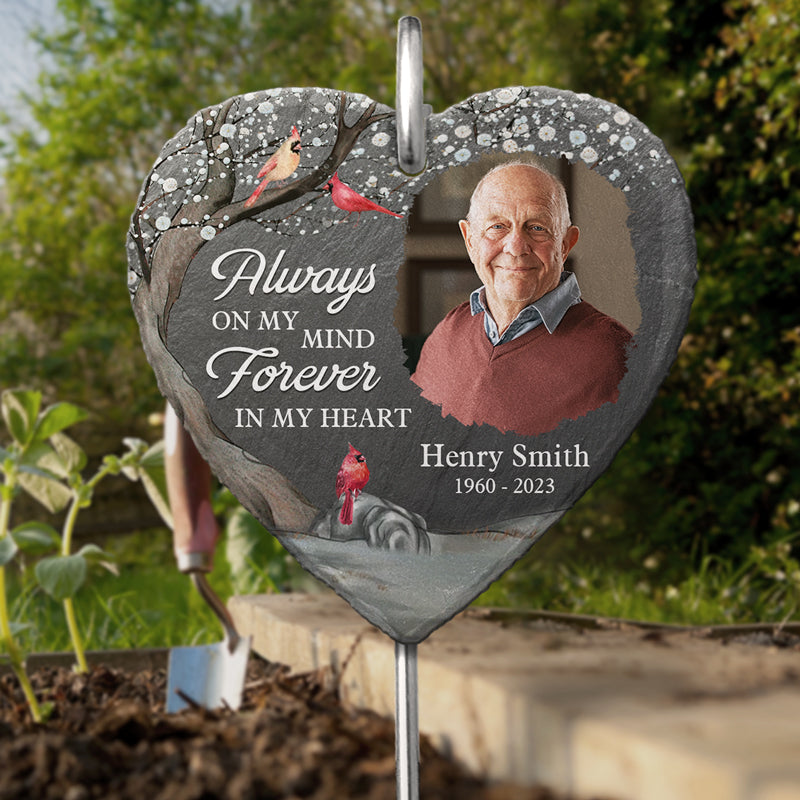 Custom Photo Forever In My Heart - Memorial Personalized Custom Heart Shaped Memorial Garden Slate & Hook - Sympathy Gift For Family Members