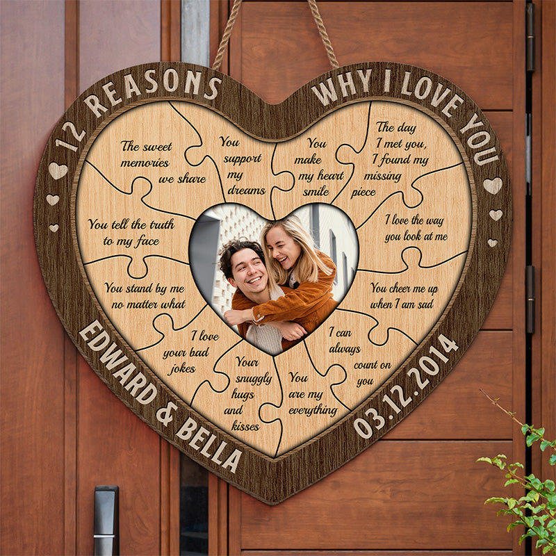 Custom Photo I Love Your Bad Jokes - Couple Personalized Custom Heart Shaped Home Decor Wood Sign - House Warming Gift For Husband Wife, Anniversary