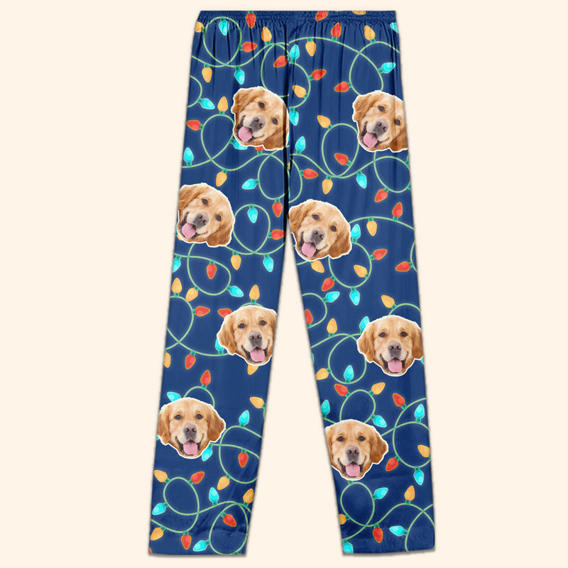 Dog Face Custom Christmas Pajama Pants, Personalized Cat Photo