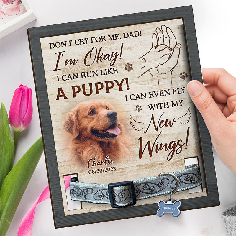 Custom Photo Don't Cry For Me I'll Be Okay - Memorial Personalized Custom Pet Loss Sign, Collar Frame With Stand - Sympathy Gift, Gift For Pet Owners, Pet Lovers