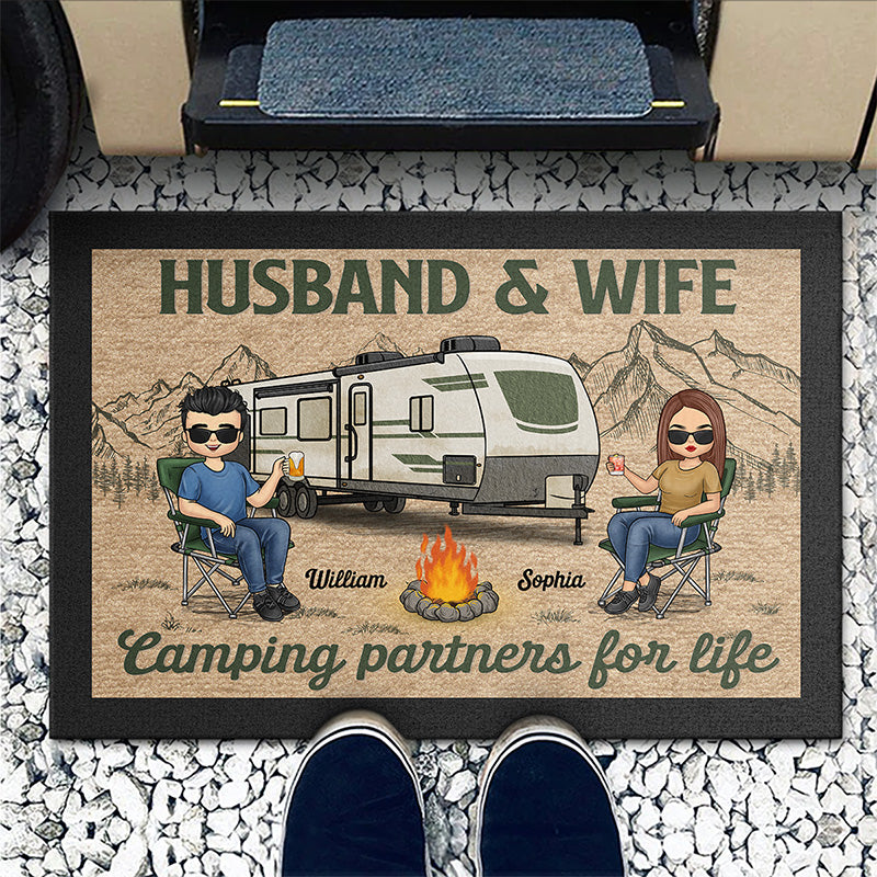Husband And Wife, Camping Partners For Life - Camping Personalized Custom Home Decor Decorative Mat - House Warming Gift For Husband Wife, Camping Lovers