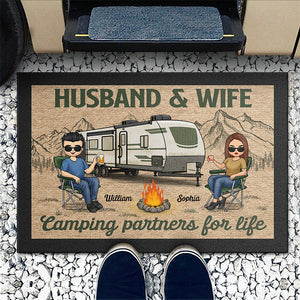 Husband And Wife, Camping Partners For Life - Camping Personalized Custom Home Decor Decorative Mat - House Warming Gift For Husband Wife, Camping Lovers
