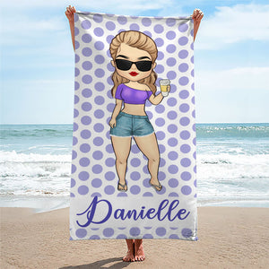 Happiness Comes In Waves - Bestie Personalized Custom Beach Towel - Gift For Best Friends, BFF, Sisters