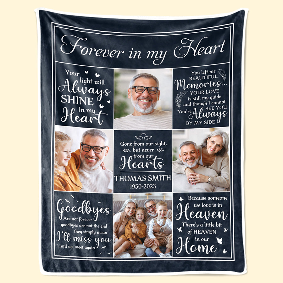 Custom Photo You Left Me Beautiful Memories - Memorial Personalized Custom Blanket - Sympathy Gift For Family Members