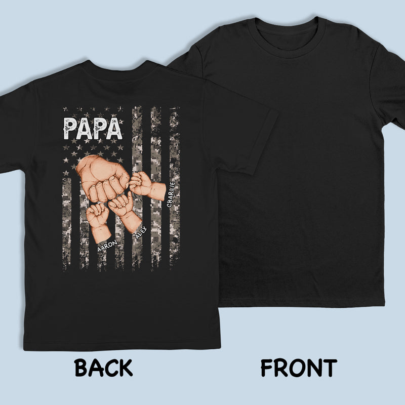 Happiness Is A Grandpa Hug - Family Personalized Custom Unisex Back Printed T-shirt, Hoodie, Sweatshirt - Father's Day, Gift For Dad, Grandpa