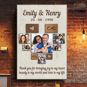 Custom Photo Thanks For Bringing Joy To My Heart - Couple Personalized Custom Vertical Canvas - Gift For Husband Wife, Anniversary