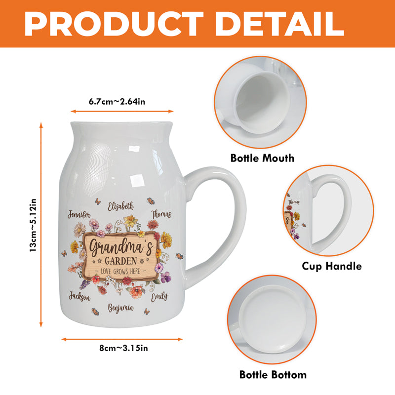 Grandma's Garden Love Grows Here - Family Personalized Custom Home Decor Flower Vase - House Warming Gift For Mom, Grandma