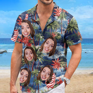 Custom Photo My American Spirit - Family Personalized Custom Unisex Patriotic Tropical Hawaiian Aloha Shirt - Independence Day, 4th Of July, Summer Vacation Gift, Gift For Family Members, Pet Owners, Pet Lovers