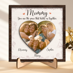 Custom Photo The Loveliest Masterpiece Of The Heart - Family Personalized Custom 2-Layered Wooden Plaque With Stand - House Warming Gift For Mom, Grandma