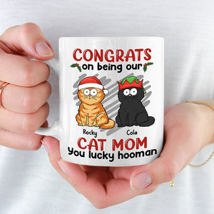 You Lucky Hooman - Cat Personalized Custom Mug - Christmas Gift For Pet Owners, Pet Lovers