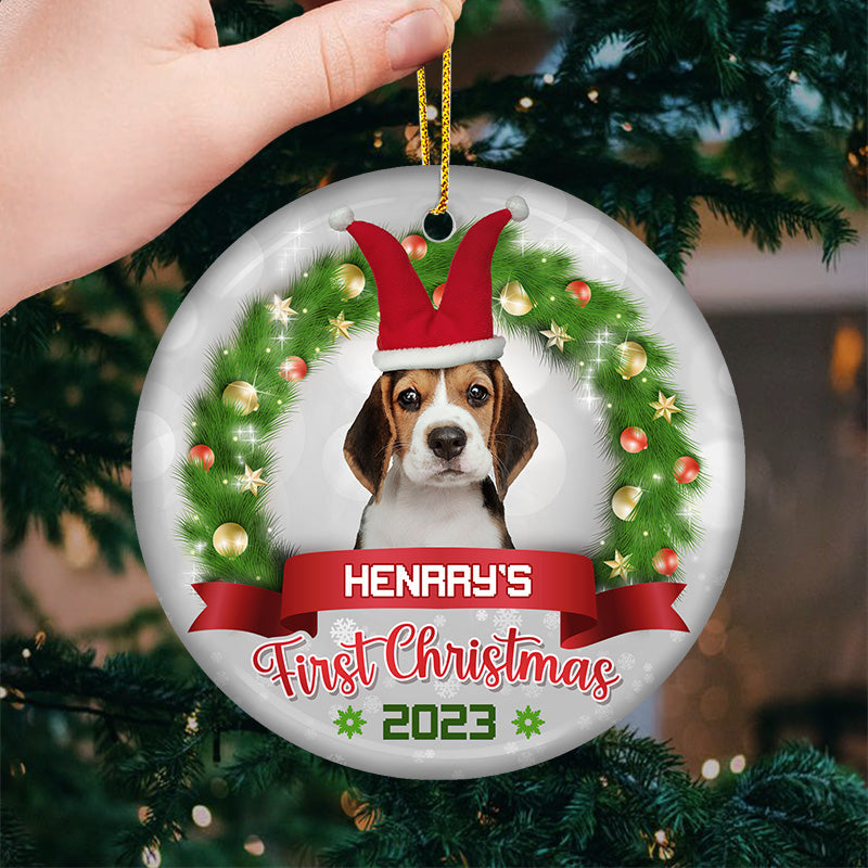Custom Photo Pawsitively Excited For The First Christmas - Dog & Cat Personalized Custom Ornament - Ceramic Round Shaped - Christmas Gift For Pet Owners, Pet Lovers