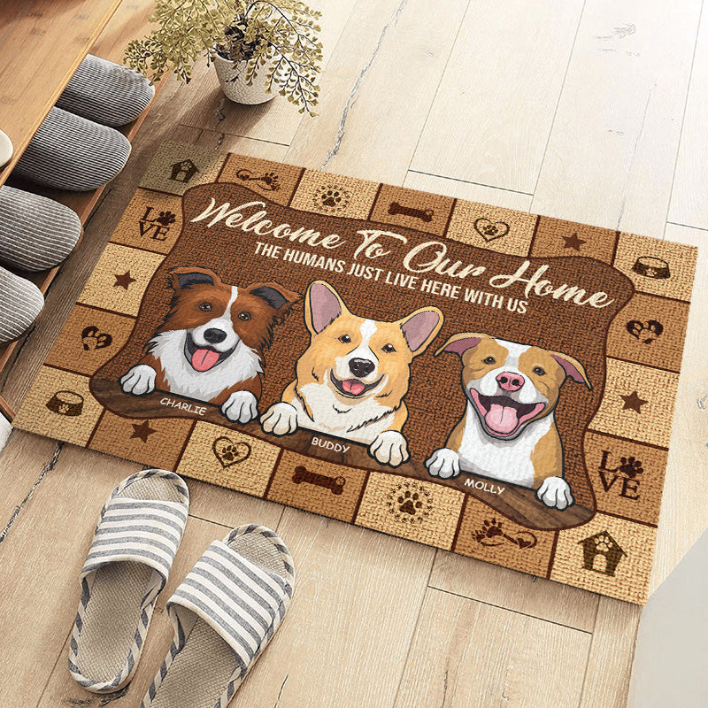 The Humans Live Here With Us - Personalized Decorative Mat - Gift For Pet Lovers