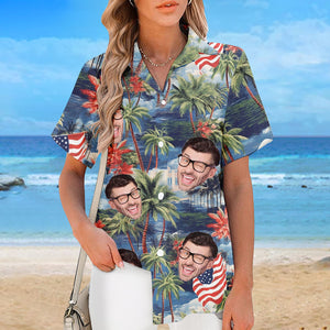 Custom Photo My American Spirit - Family Personalized Custom Unisex Patriotic Tropical Hawaiian Aloha Shirt - Independence Day, 4th Of July, Summer Vacation Gift, Gift For Family Members, Pet Owners, Pet Lovers