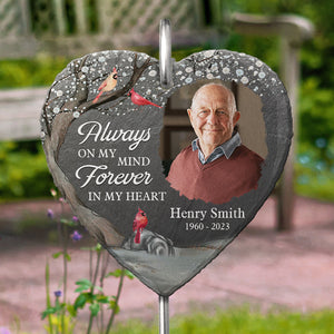 Custom Photo Forever In My Heart - Memorial Personalized Custom Heart Shaped Memorial Garden Slate & Hook - Sympathy Gift For Family Members
