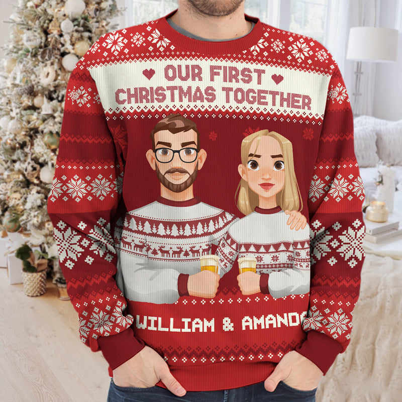 Our First Christmas Together Couple Personalized Custom Ugly Sweatsh Pawfect House