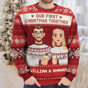 Our First Christmas Together - Couple Personalized Custom Ugly Sweatshirt - Unisex Wool Jumper - Christmas Gift For Husband Wife, Anniversary