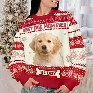 Custom Photo Full Time Dog Mama - Dog & Cat Personalized Custom Ugly Sweatshirt - Unisex Wool Jumper - Christmas Gift For Pet Owners, Pet Lovers