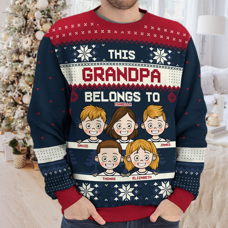 This Grandma Belongs To - Personalized Custom Unisex Ugly Christmas Sweatshirt, Wool Sweatshirt, All-Over-Print Sweatshirt -  Gift For Grandma, Grandparents, Christmas Gift